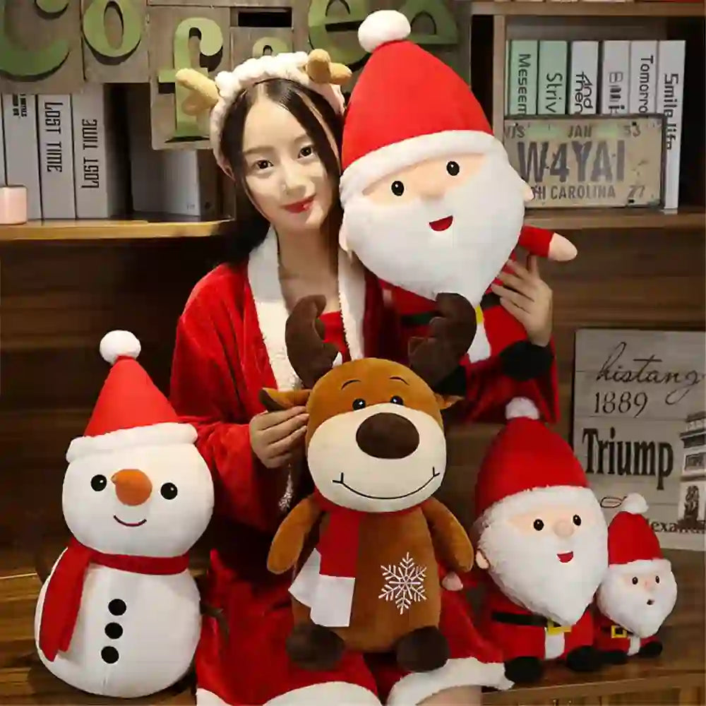 CustomPlushMaker presents soft and cute Christmas deer and Santa Claus plush toys, perfect as stuffed animal pillows or dolls, ideal for 2024 kids' New Year gifts: Various Christmas plush dolls