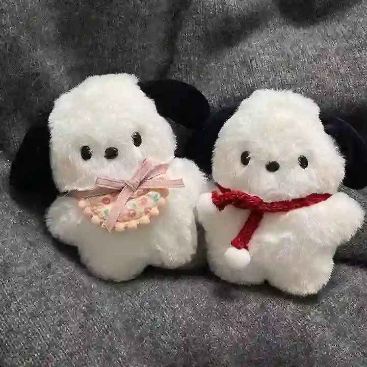 CustomPlushMaker offers adorable black and white glasses puppy plush toys, custom keychain baby soft toys, stuffed animals, and custom Kpop plush dolls：Plush rabbit keychain