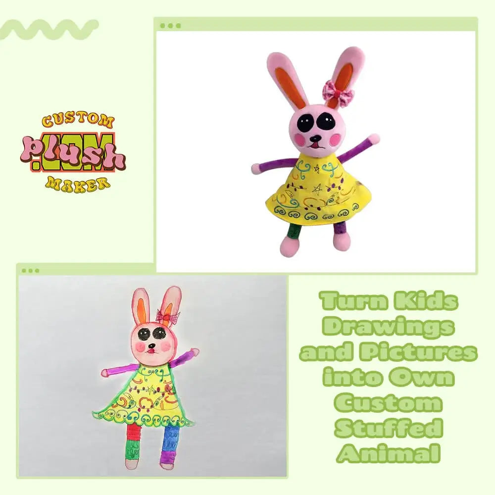 Children's drawings of little rabbits made into plush toys