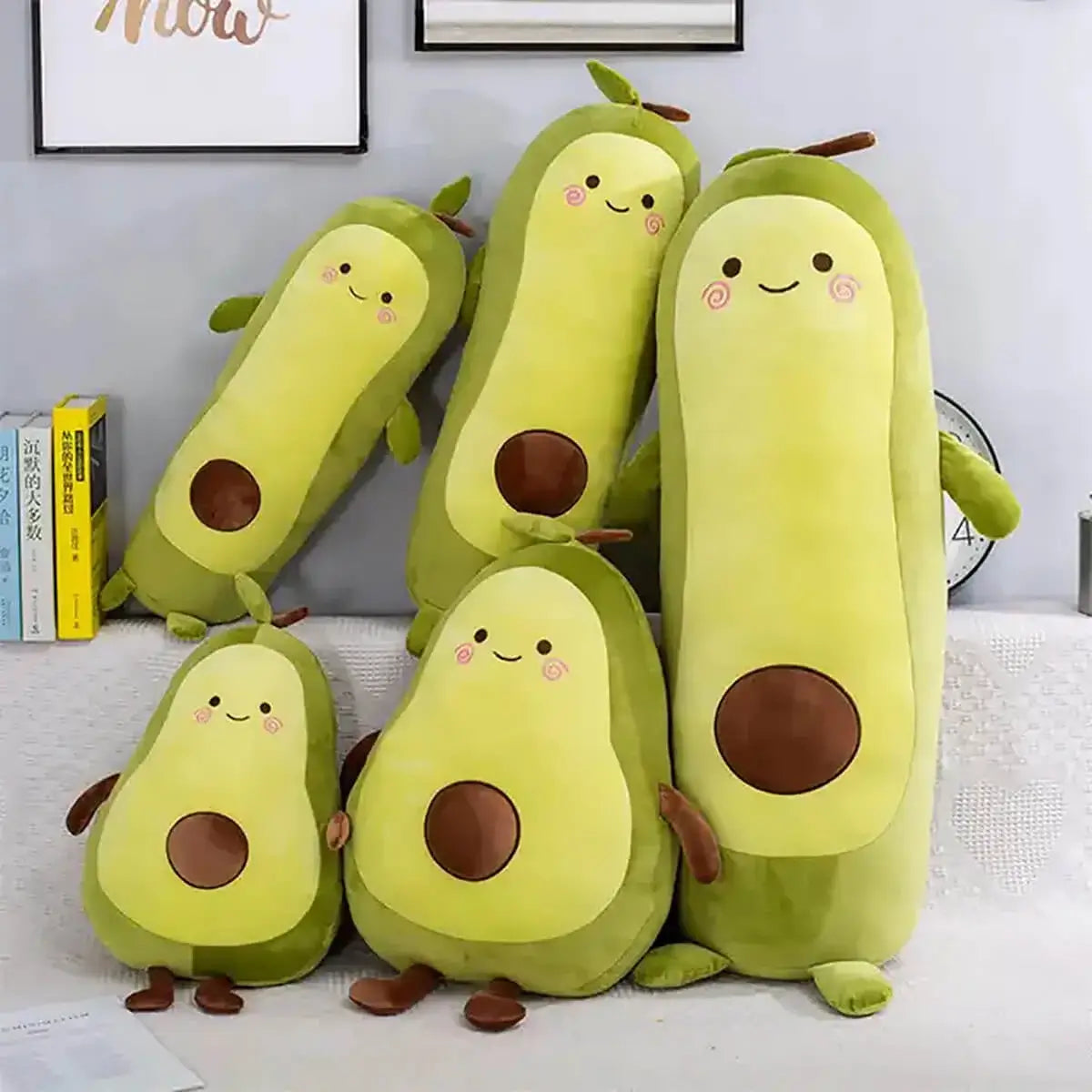 Five different action avocado plush toys