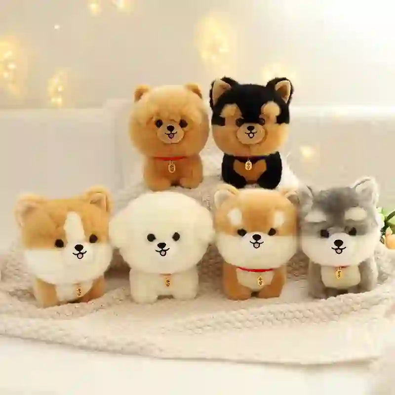 CustomPlushMaker offers wholesale 20cm plush puppy toys, featuring husky and corgi cloth dolls that simulate real animals:cute dog plushie