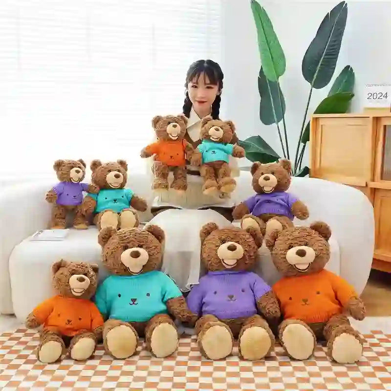 Wholesale at CustomPlushMaker: Smiling bear plush dolls wearing sweaters, adorable teddy bear plush toys:Cute Teddy Bear Plush Toy