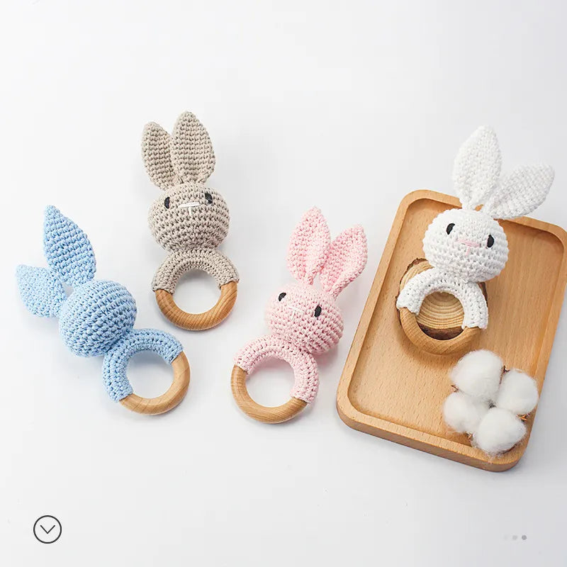 Baby Bunny Grasping Toy – A delightful image of a soft and cuddly rabbit-shaped toy designed for infants to grasp and enjoy, providing sensory exploration for little ones