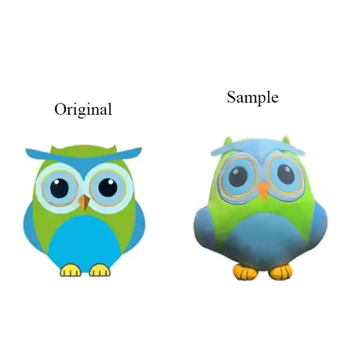 Customplushmaker offers custom plushies, soft stuffed animals, animal figurines, plushie art gifts, wholesale promotional bulk plush, suitable for both genders:Owl's animated character and plush toy prototype