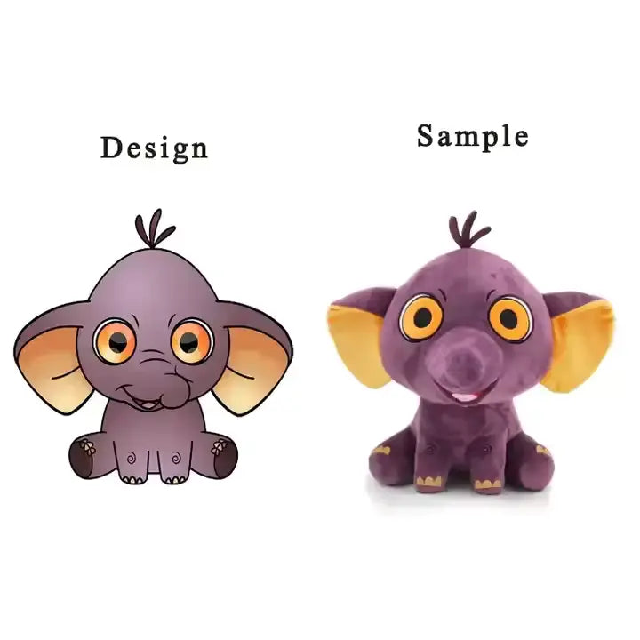 CustomPlushMaker custom made plush toy Cute Soft Plush Dolls MOQ 30cm Handmade Plush Kpop Dolls Custom Plush Toy:Elephant's animated character and plush toy prototype