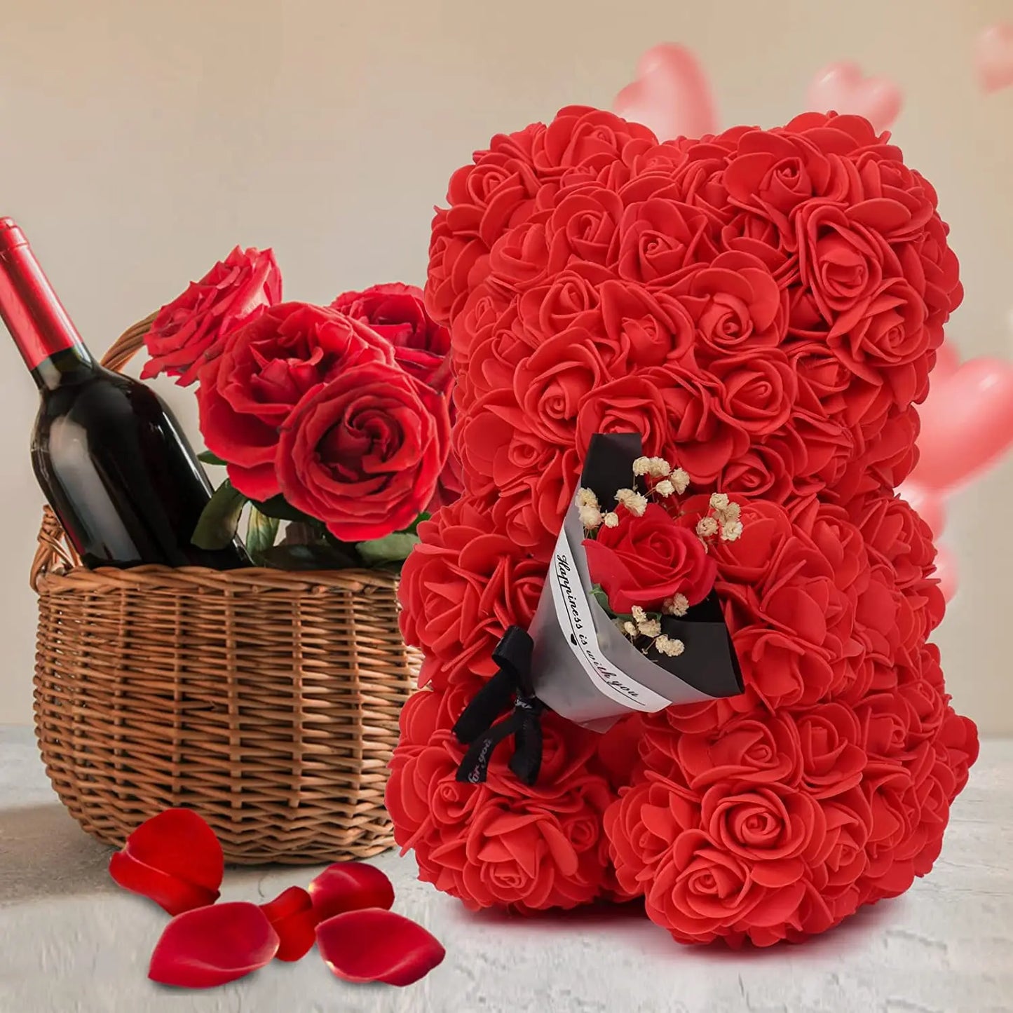Valentine's Day Gift Boxes Artificial Christmas Ladies Rose Bath Flower Red Teddy Plush Bear