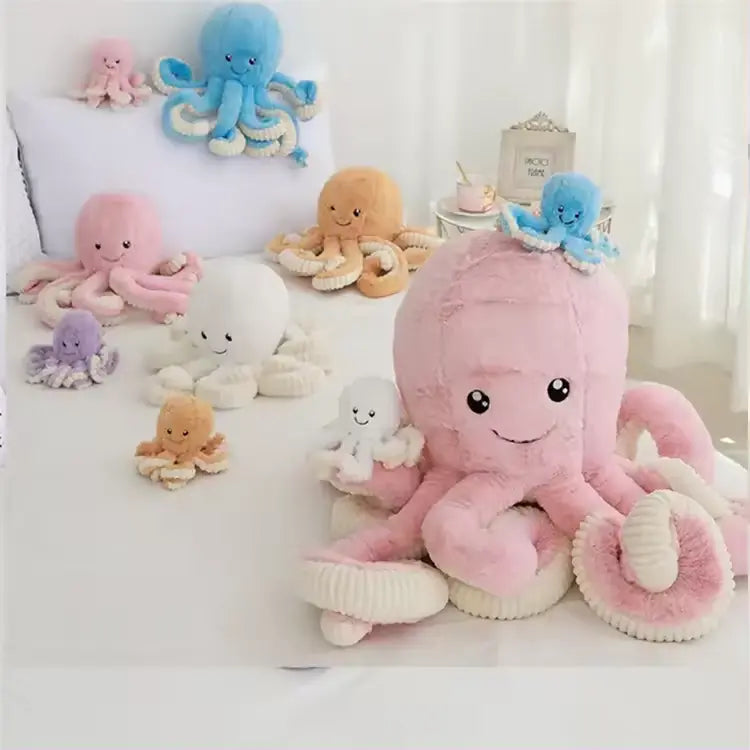 CustomPlushMaker offers MOQ for bulk wholesale Flip Octopus Plush Bed Pillows, crafted from PP Cotton：octopus plushie