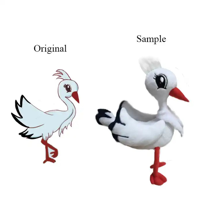 A charming plush white bird toy in cartoon style, featuring soft feathers, a cute beak, and a sweet expression, perfect for a whimsical touch to your collection