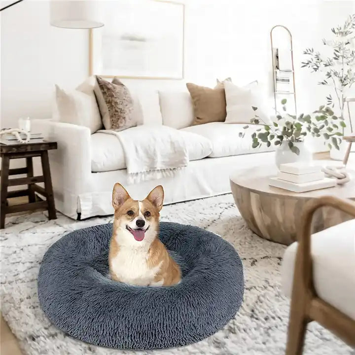 dog kennel plush round deep sleeping warm cat bed pets supplies accessories:dog kennel