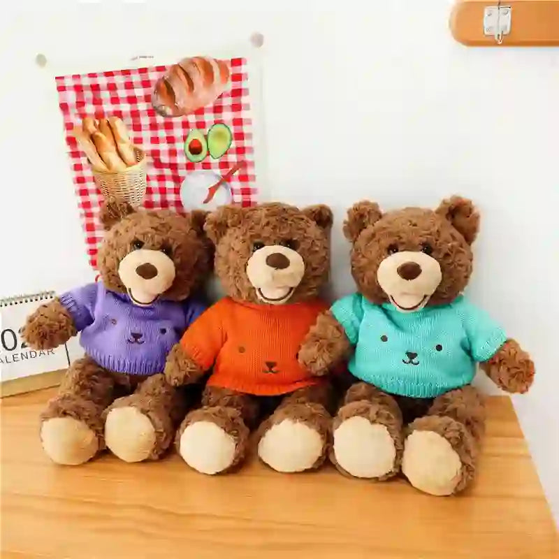 Wholesale at CustomPlushMaker: Smiling bear plush dolls wearing sweaters, adorable teddy bear plush toys:Cute Teddy Bear Plush Toy