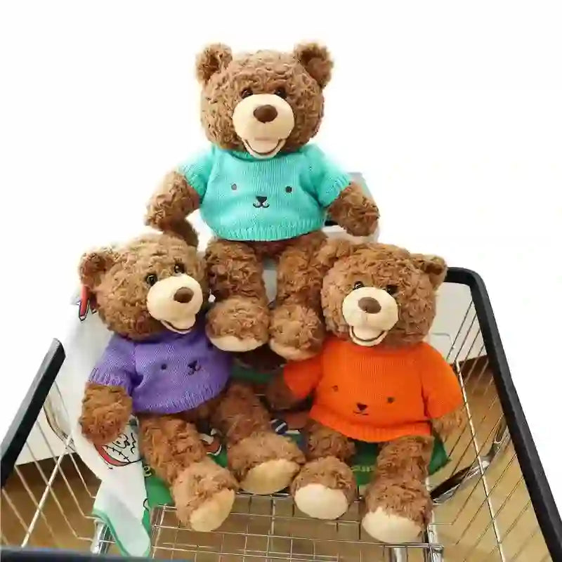 Wholesale at CustomPlushMaker: Smiling bear plush dolls wearing sweaters, adorable teddy bear plush toys:Cute Teddy Bear Plush Toy