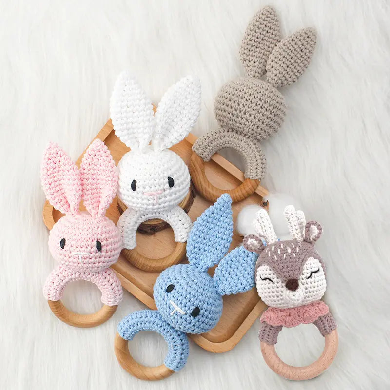 Baby Bunny Grasping Toy – A delightful image of a soft and cuddly rabbit-shaped toy designed for infants to grasp and enjoy, providing sensory exploration for little ones