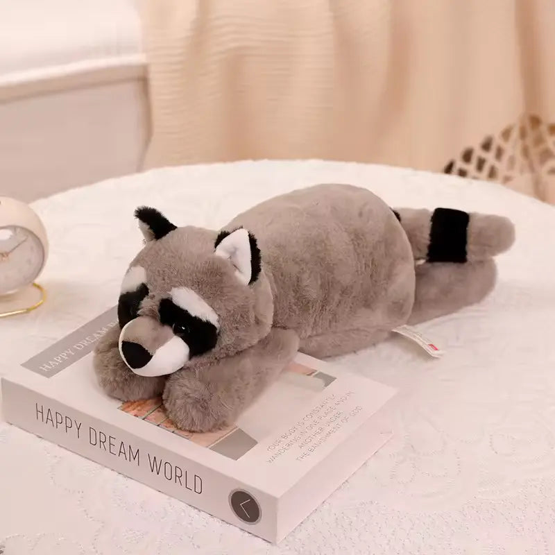 Customplushmaker offers soft animal dolls with tummy designs featuring raccoons, foxes, sloths, and crocodiles, suitable for girls' beds as big throw pillows, making them cute plush animal toys：Raccoon plush toy