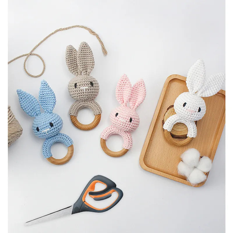 Baby Bunny Grasping Toy – A delightful image of a soft and cuddly rabbit-shaped toy designed for infants to grasp and enjoy, providing sensory exploration for little ones