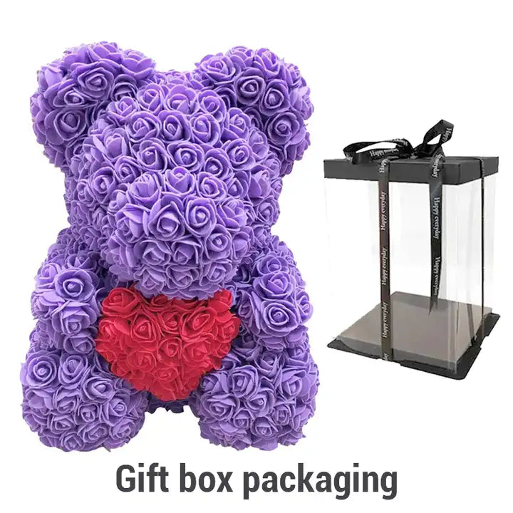 Valentine's Day Gift Boxes Artificial Christmas Ladies Rose Bath Flower Red Teddy Plush Bear