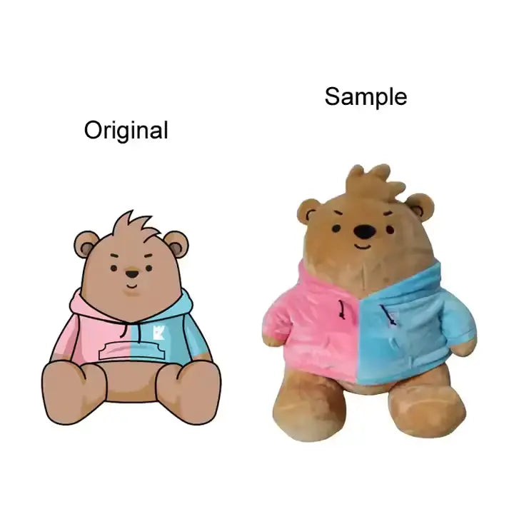 CustomPlushMaker Custom Plush Create Your Own Cute and Soft Dolls. Make Your Own Plushie, including Kpop dolls and other custom plush toys:Bear toy sketch and actual toy