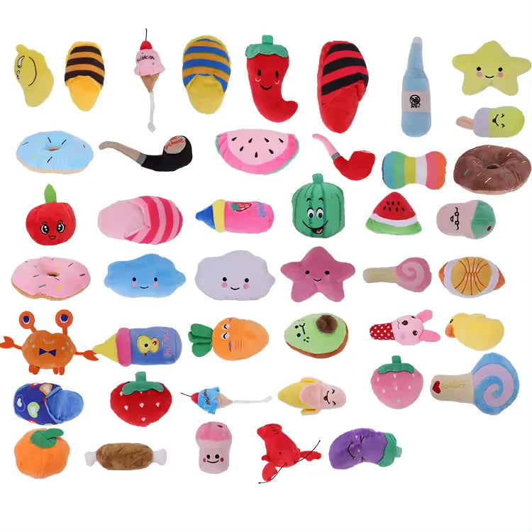 Neatly Arranged fruit plush toys