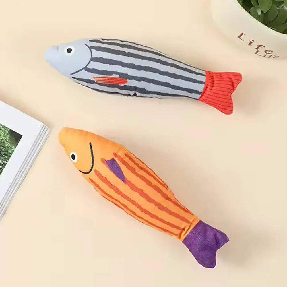 Two fish-shaped pet plush toys