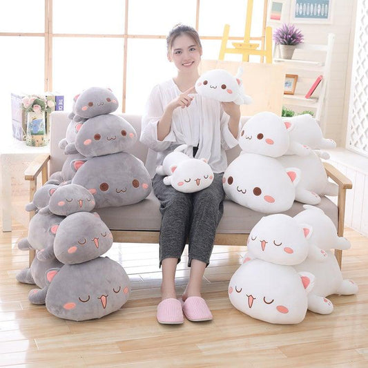 Cute Kitten Plush Stuffed Toy Soft Anime Cat Plush Pillow baby kids luxury sleeping pillow long bed small pillow - CustomPlushMaker