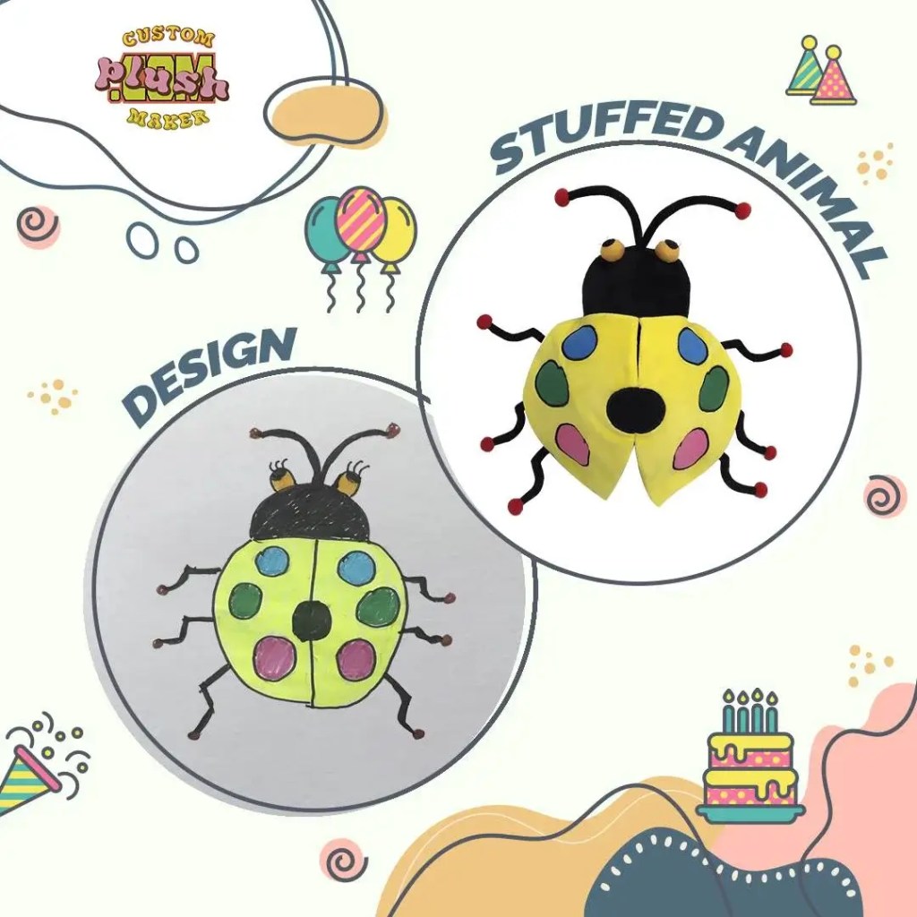 Make a plush toy from a seven-spotted ladybug drawing for children