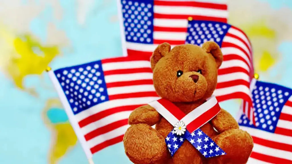 Egyedi plüssállatok készítése július 4-re - Függetlenség napja plüss játékmackó