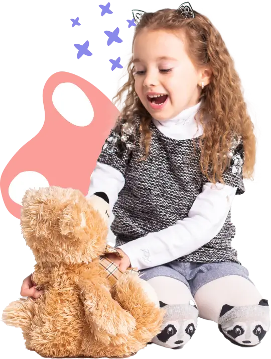 Little girl and custom teddy bear plush toy
