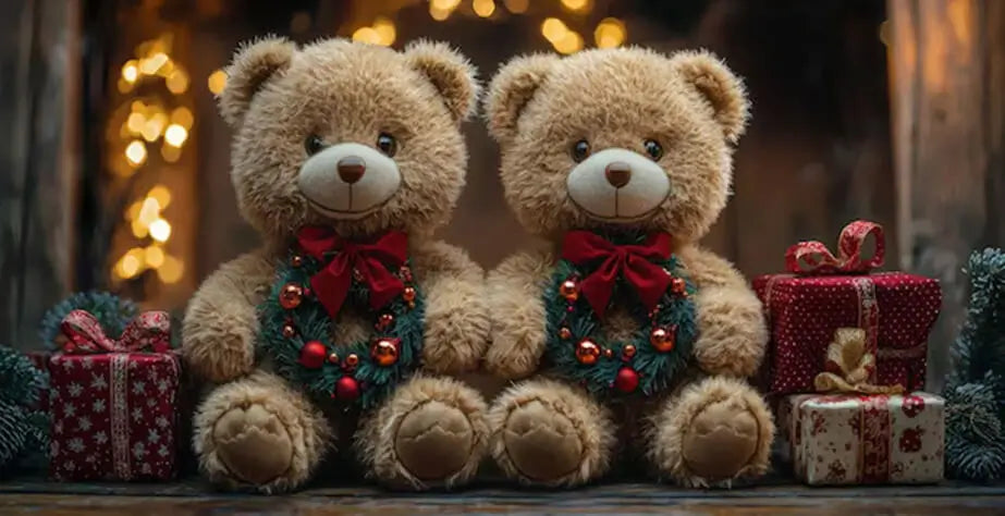 Two Christmas bear plush toys