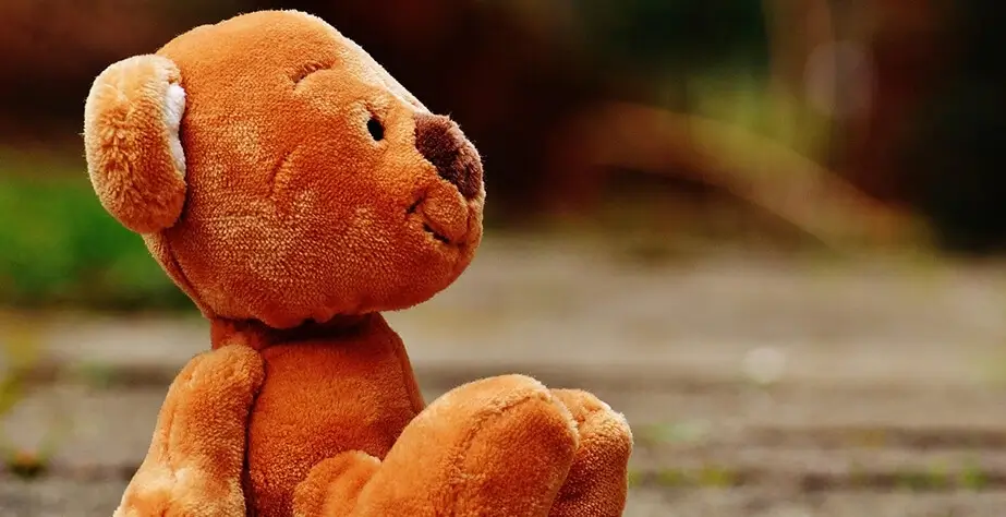 Plush bear sitting on the ground