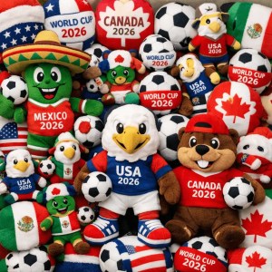 Plush toy figures from various countries for the 2026 World Cup