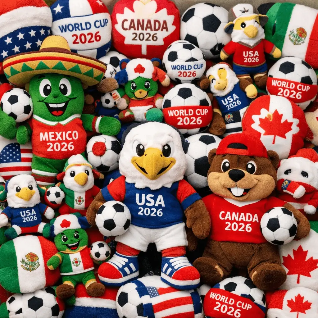 Plush toy figures from various countries for the 2026 World Cup