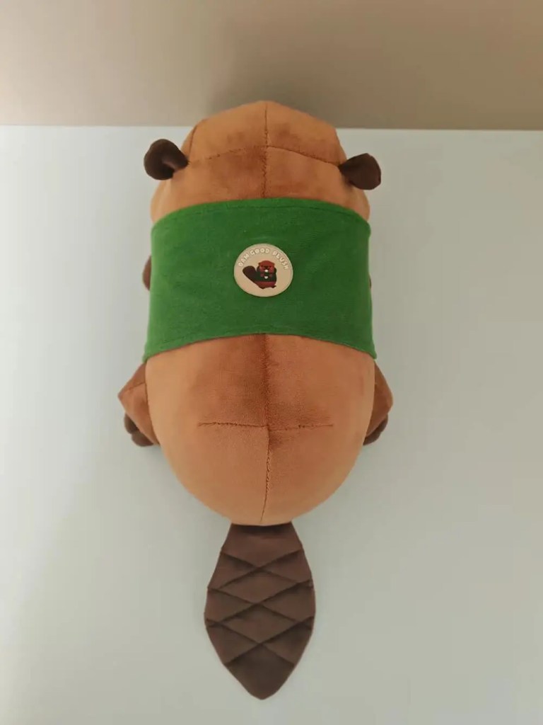 Top view of beaver plush toy
