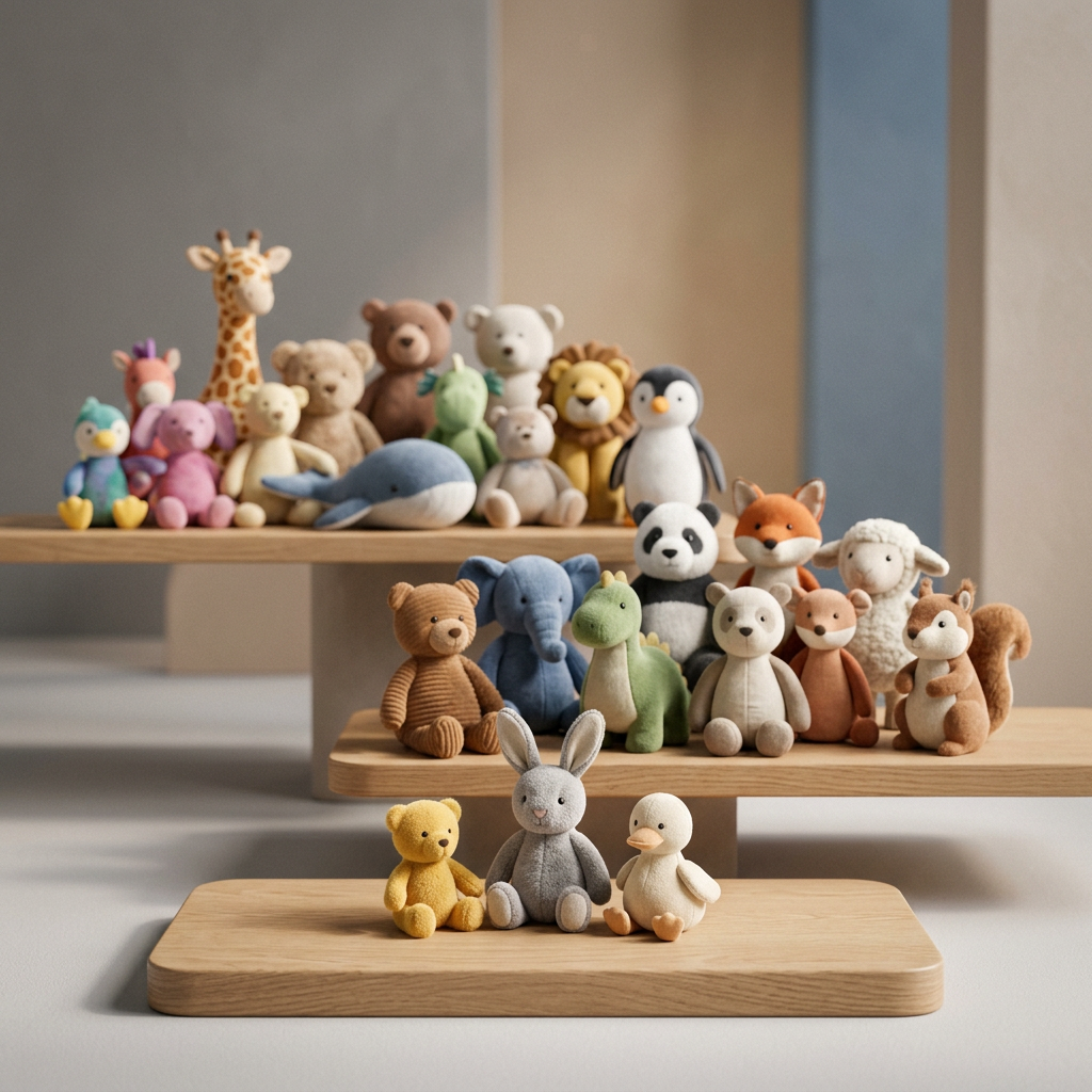 Plush toys in gradually increasing groups